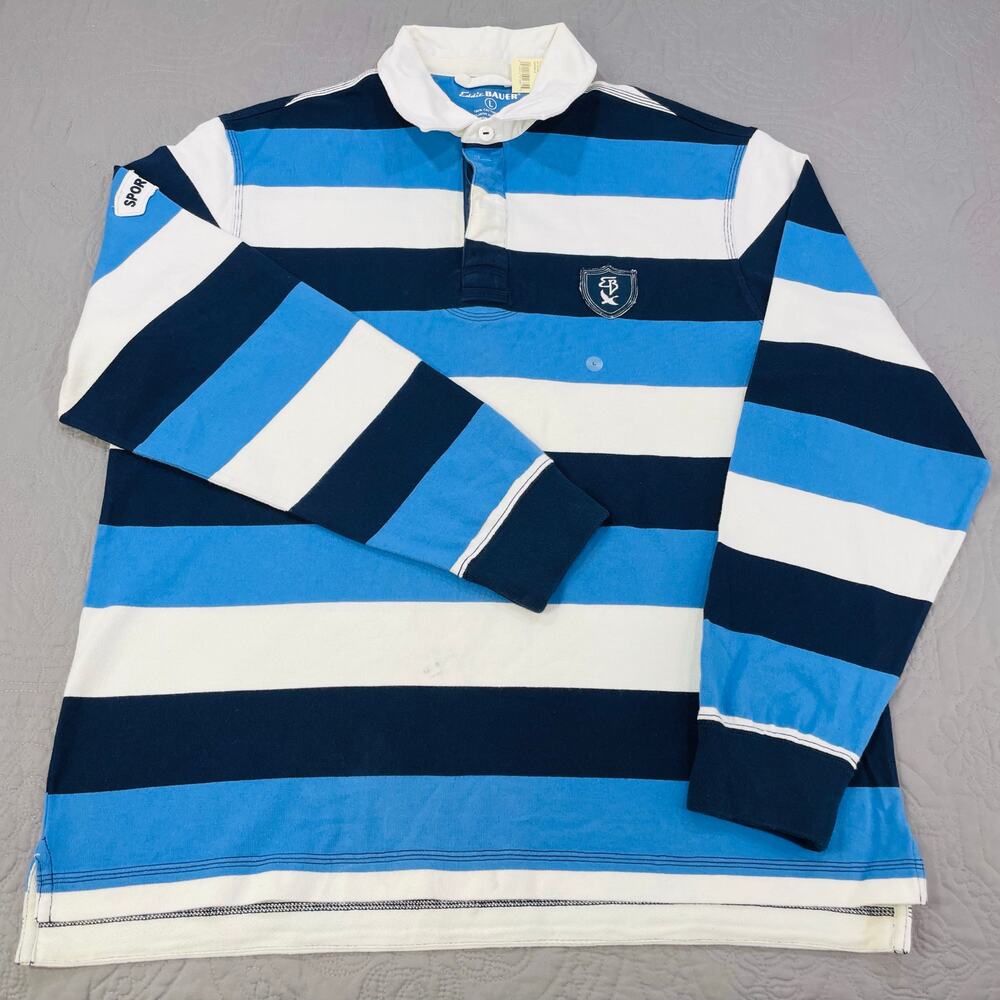 Eddie Bauer Rugby Polo Shirt Mens Large Blue Striped Sport Shop NWT Cotton